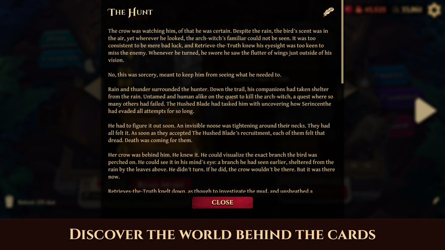 Image of "The Hunt" Card short story, captioned "Discover the World Behind the Cards"